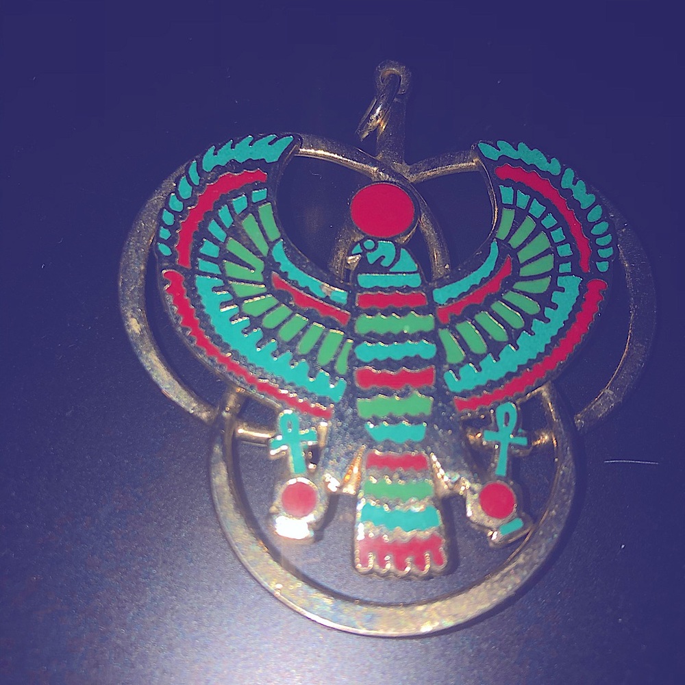 Egyptian Pharaoh winged falcon gold chain necklace